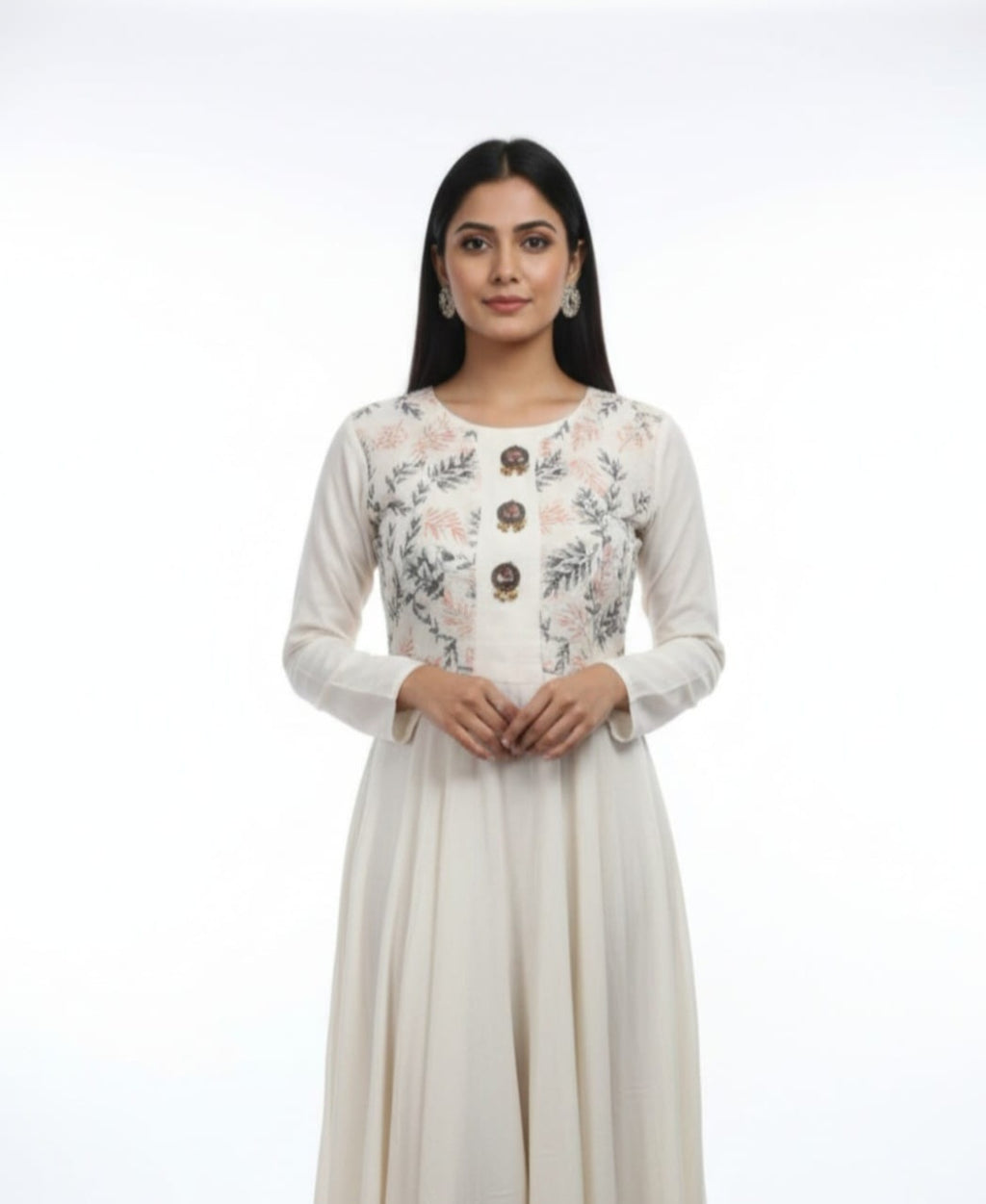 Ivory Floral Printed Anarkali Kurta