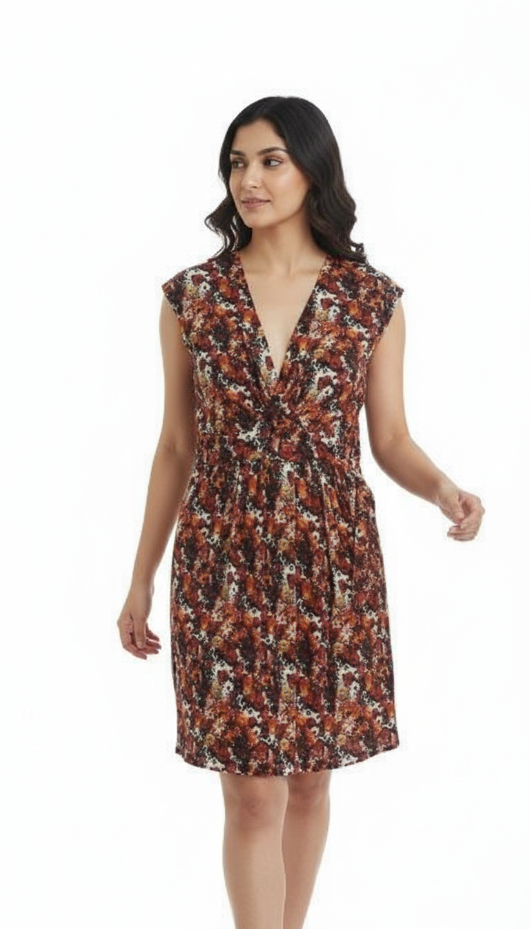 Rust Bloom V-Neck A-Line Dress