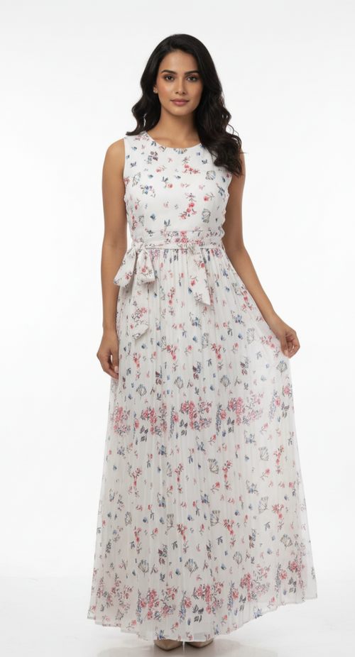 Floral Printed Pleated Maxi Dress (Anarkali-style gown)