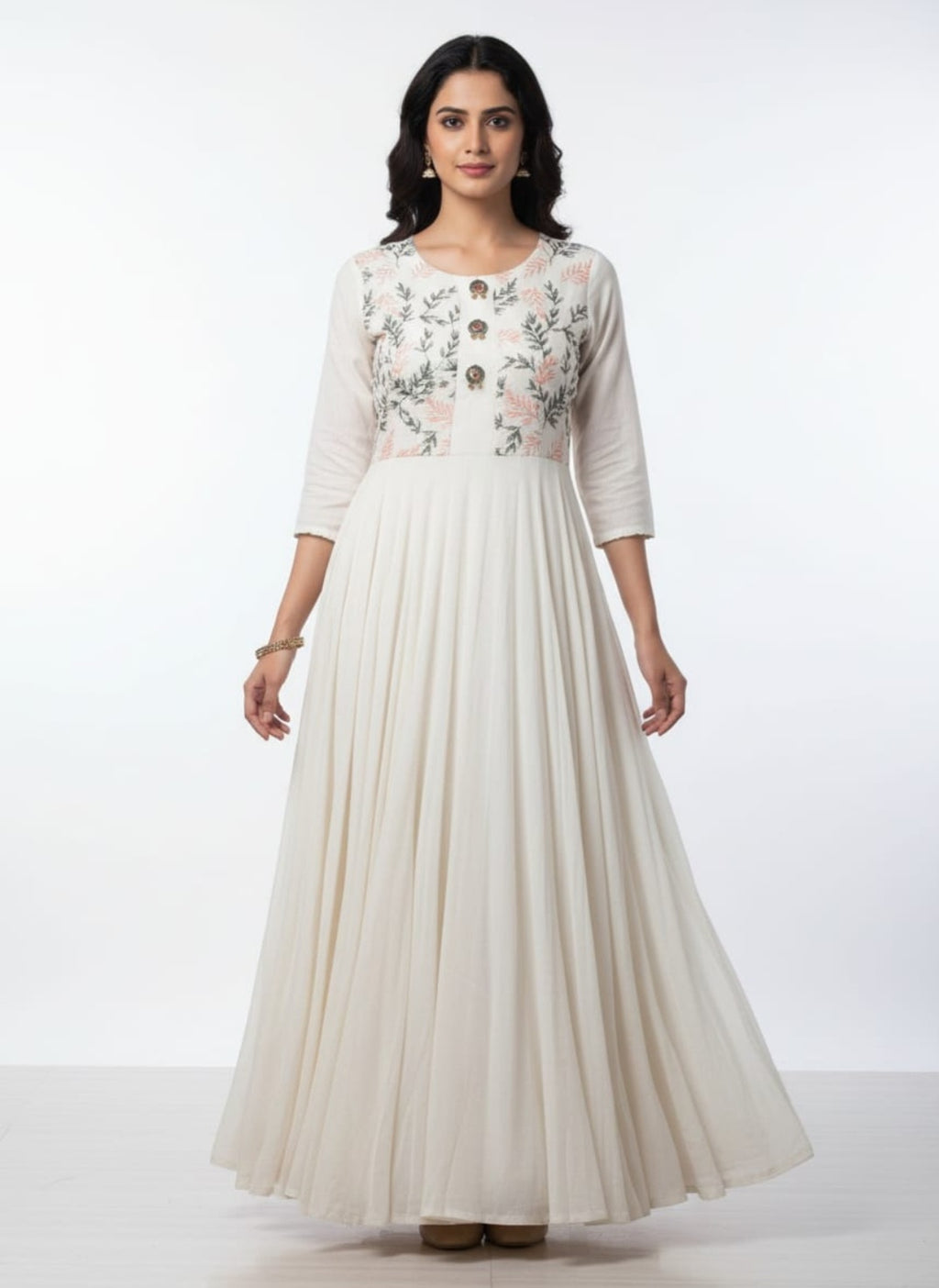 Ivory Floral Printed Anarkali Kurta