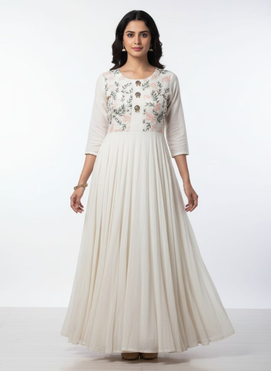 Ivory Floral Printed Anarkali Kurta