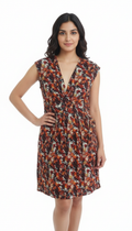 Rust Bloom V-Neck A-Line Dress