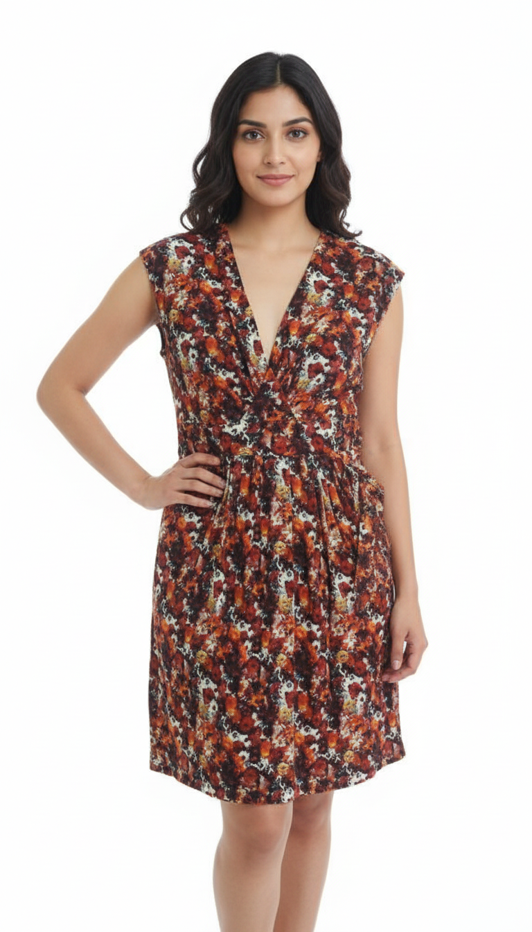 Rust Bloom V-Neck A-Line Dress