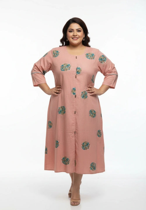 Ash Grey and blush Floral A-Line Kurta